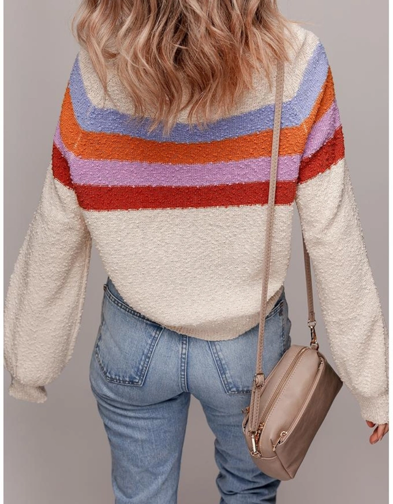Jet Stream Striped Color Block Loose Sleeve Chic Sweater