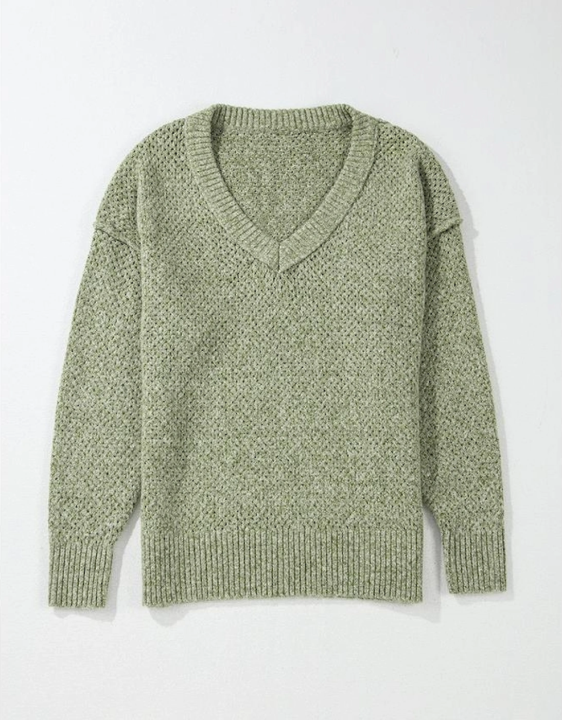Jungle Green Loose Eyelet V Neck Drop Shoulder Sweater, 12 of 11