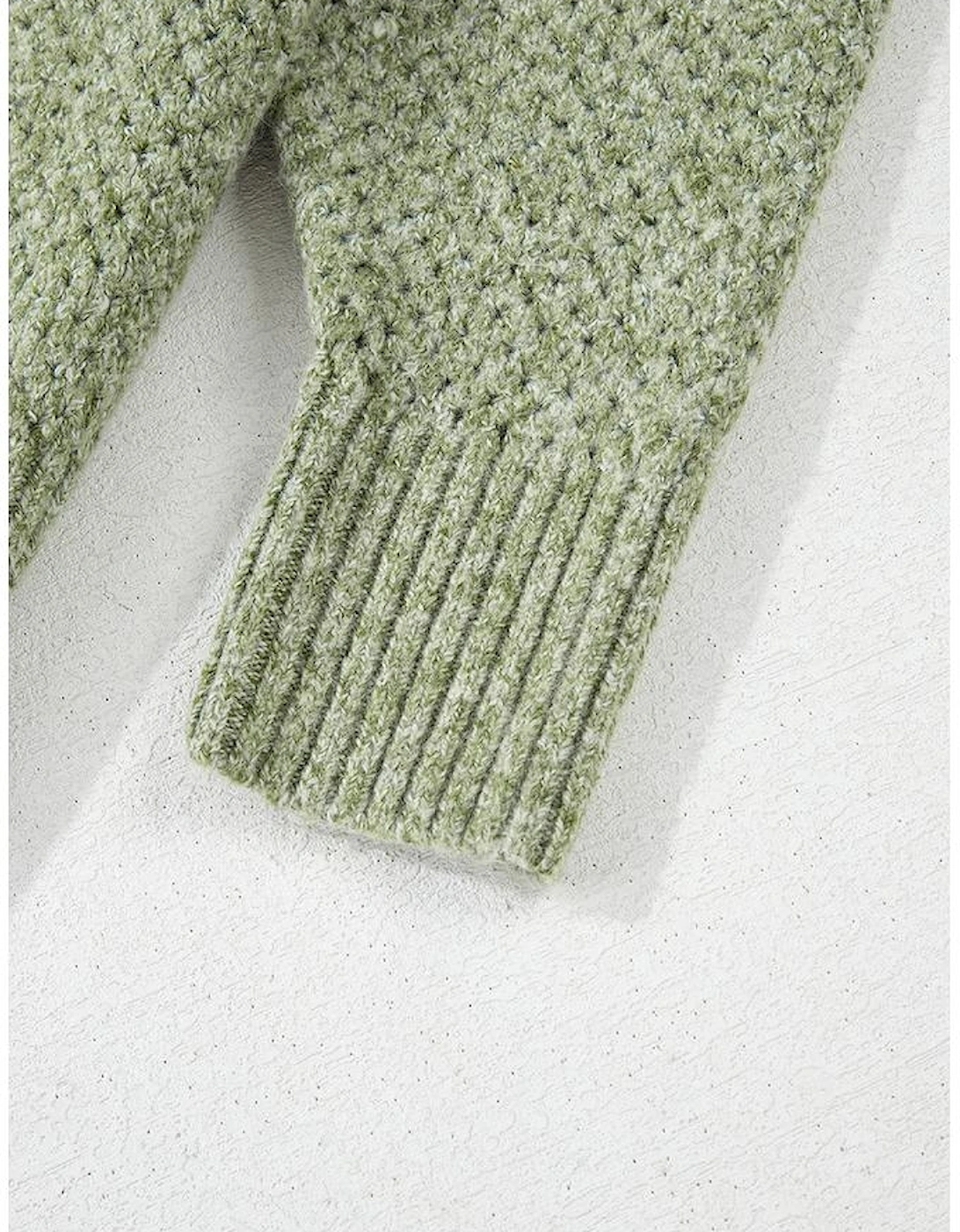 Jungle Green Loose Eyelet V Neck Drop Shoulder Sweater