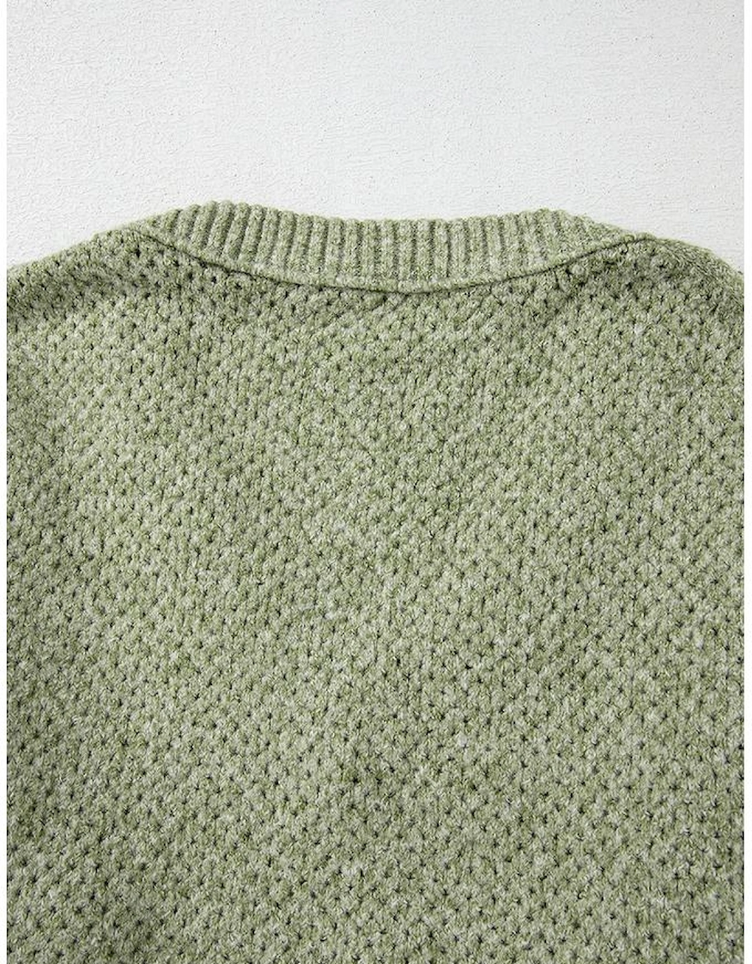 Jungle Green Loose Eyelet V Neck Drop Shoulder Sweater
