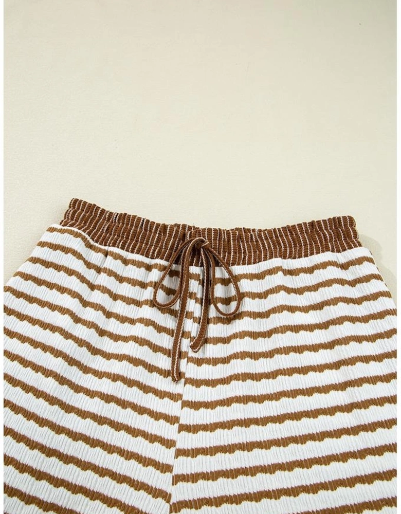 Khaki Stripe Collared Pullover Top and Drawstring Pant Set