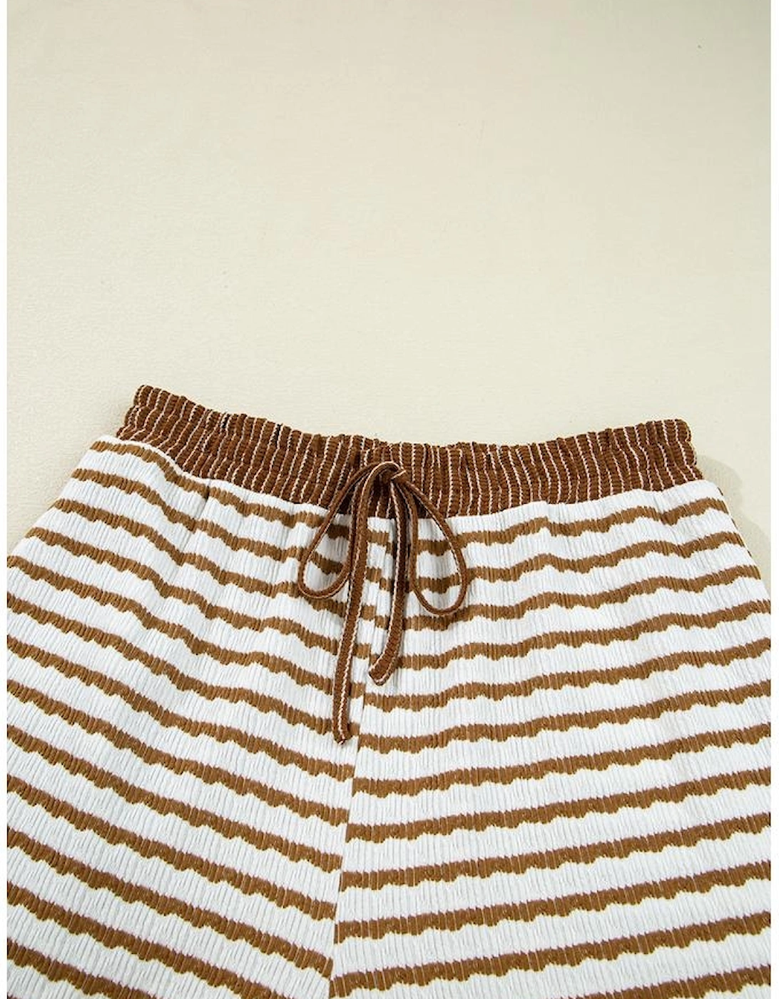 Khaki Stripe Collared Pullover Top and Drawstring Pant Set