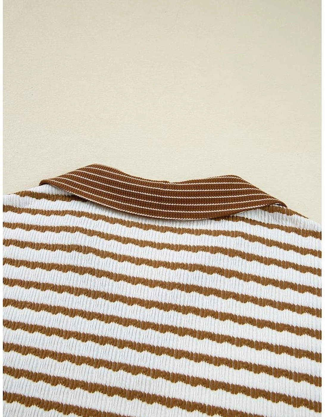 Khaki Stripe Collared Pullover Top and Drawstring Pant Set