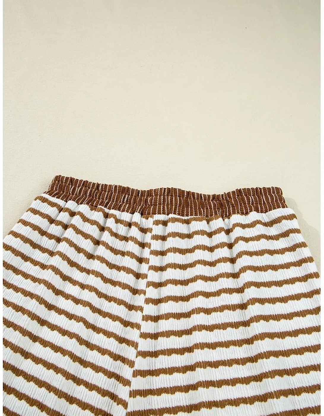 Khaki Stripe Collared Pullover Top and Drawstring Pant Set