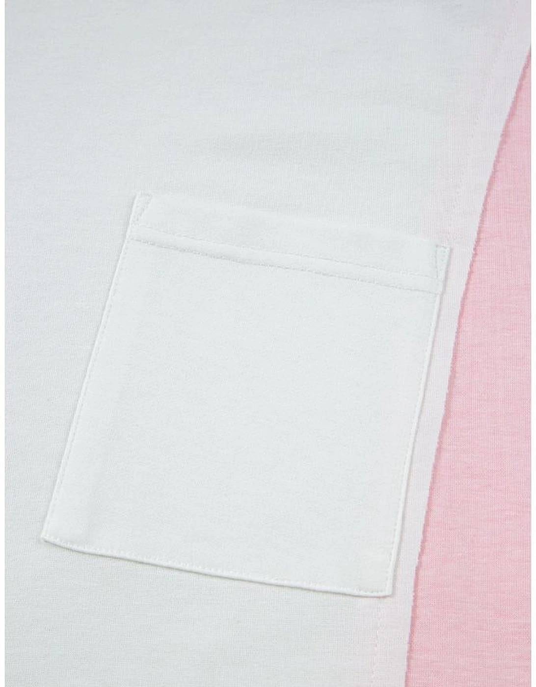 White Floral Colorblock Patchwork Chest Pocket Notched Neck Long Sleeve Top