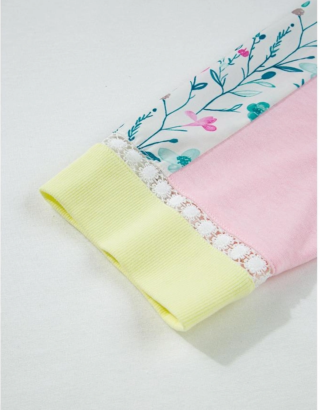 White Floral Colorblock Patchwork Chest Pocket Notched Neck Long Sleeve Top