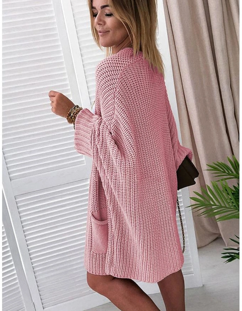 Pink Oversized Fold Over Sleeve Sweater Cardigan