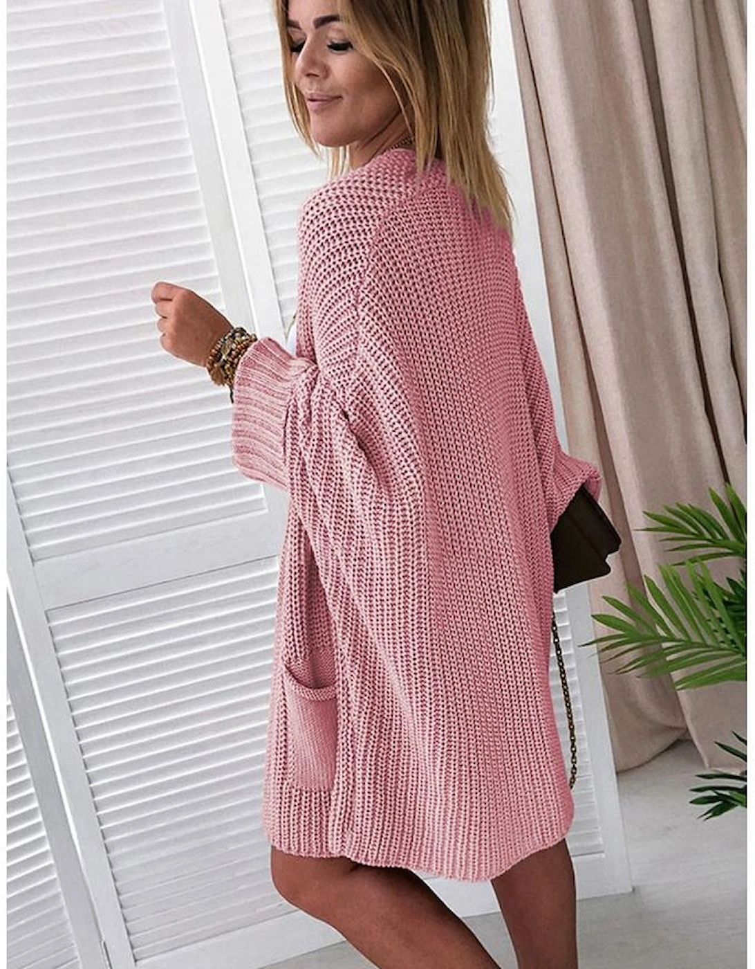 Pink Oversized Fold Over Sleeve Sweater Cardigan, 8 of 7
