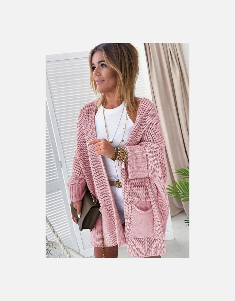Pink Oversized Fold Over Sleeve Sweater Cardigan