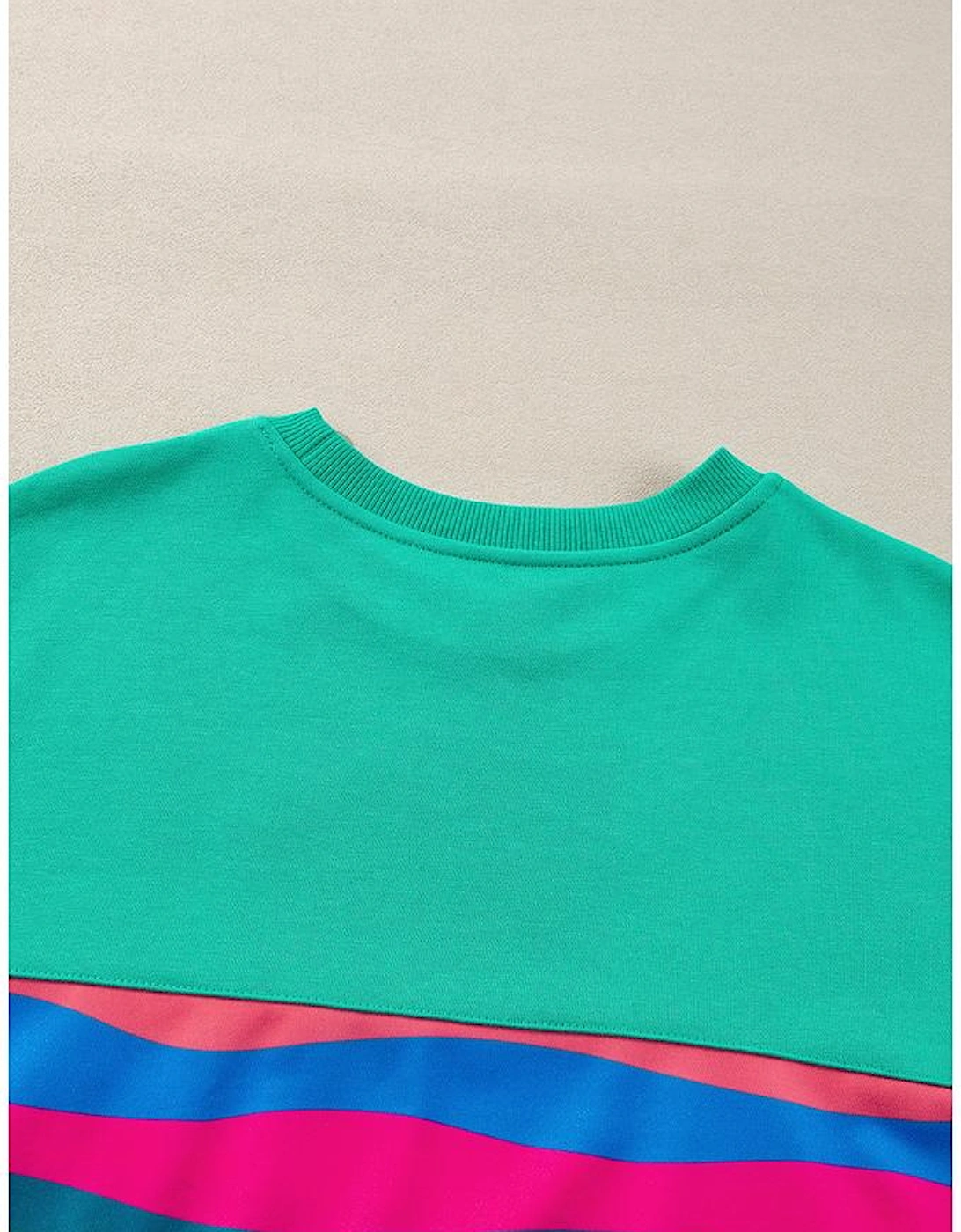 Green Colorful Striped Accent Long Sleeve T Shirt