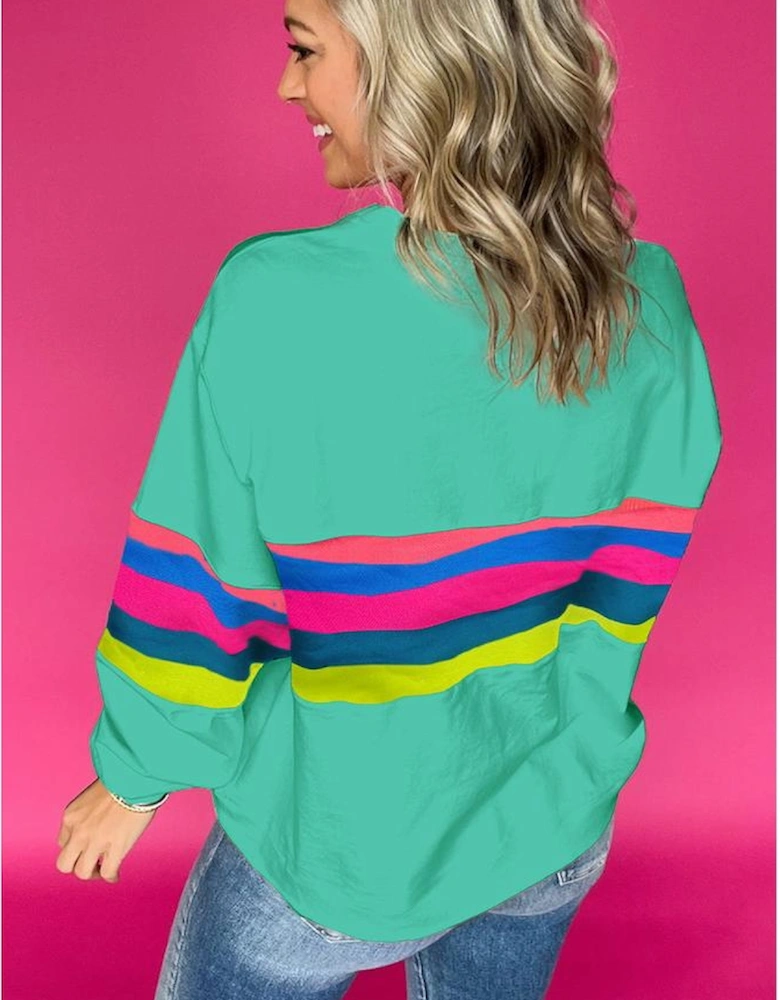 Green Colorful Striped Accent Long Sleeve T Shirt