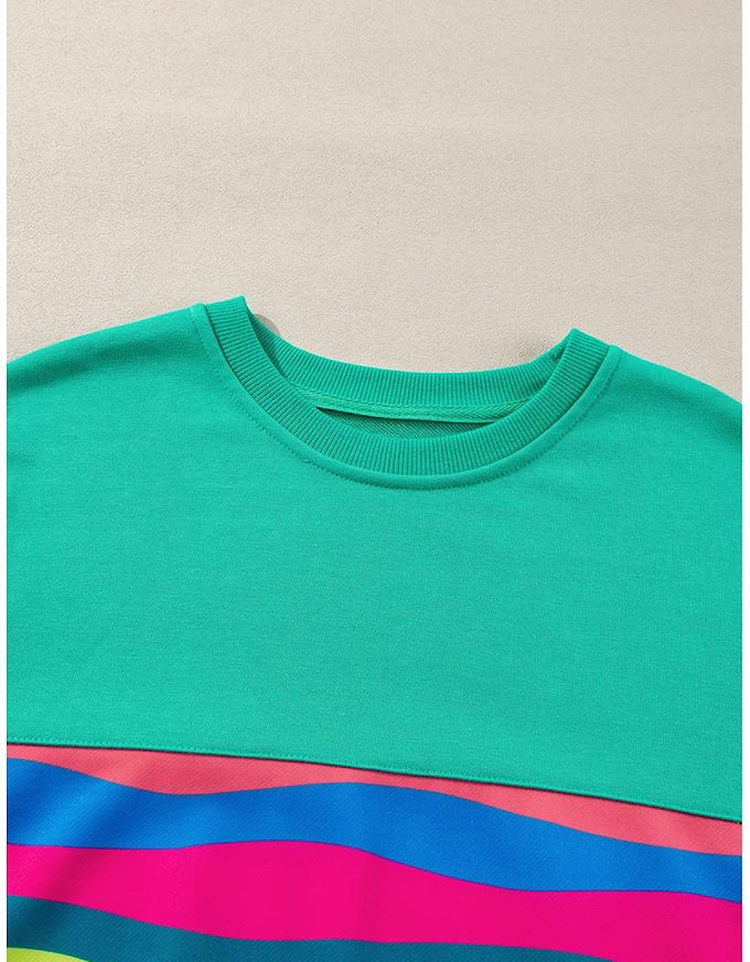 Green Colorful Striped Accent Long Sleeve T Shirt