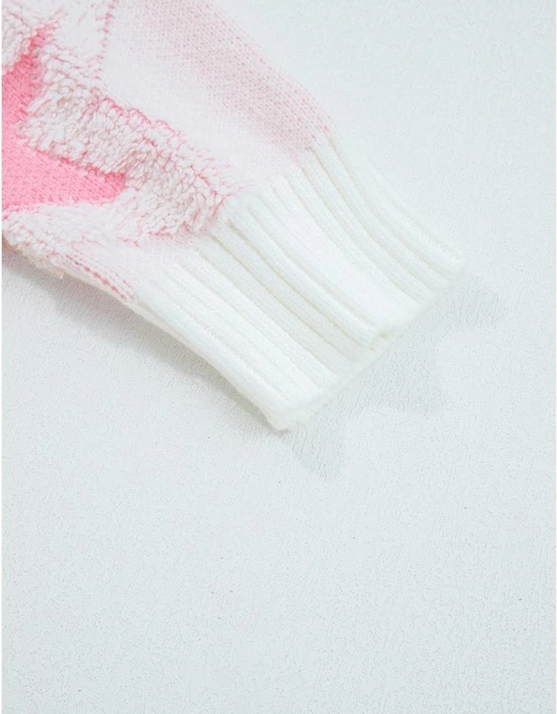 Sachet Pink Oversized Cute Star Pattern Ribbed Edge Drop Shoulder Sweater