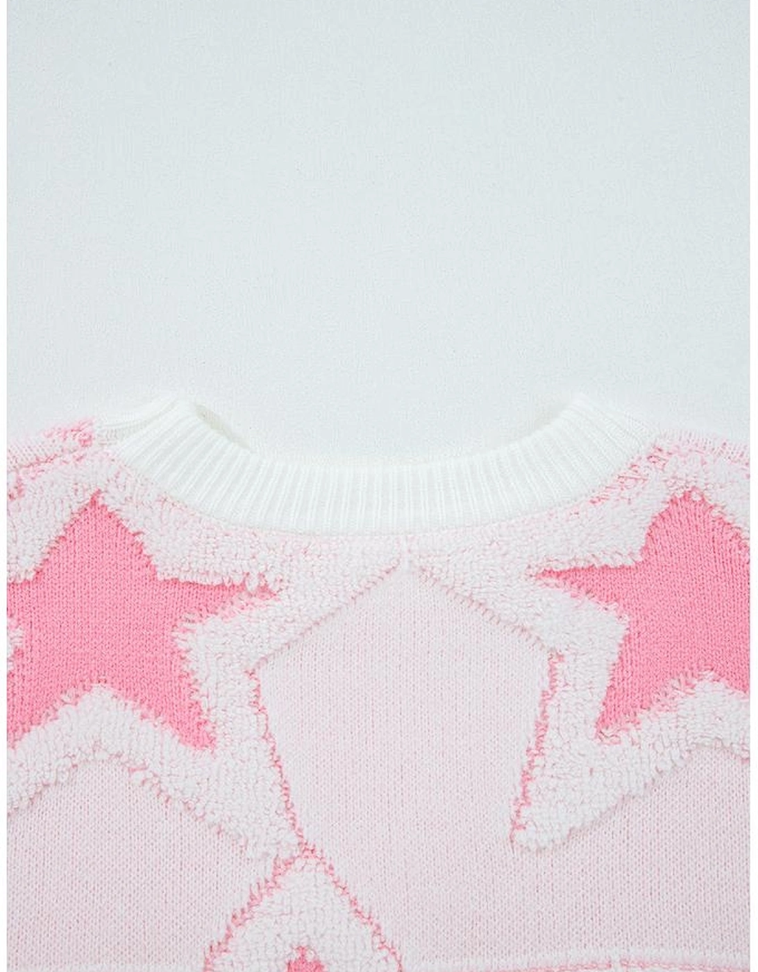 Sachet Pink Oversized Cute Star Pattern Ribbed Edge Drop Shoulder Sweater