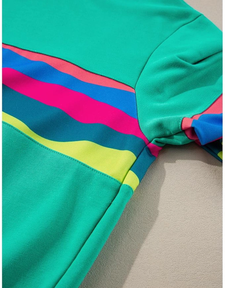 Green Colorful Striped Accent Long Sleeve T Shirt