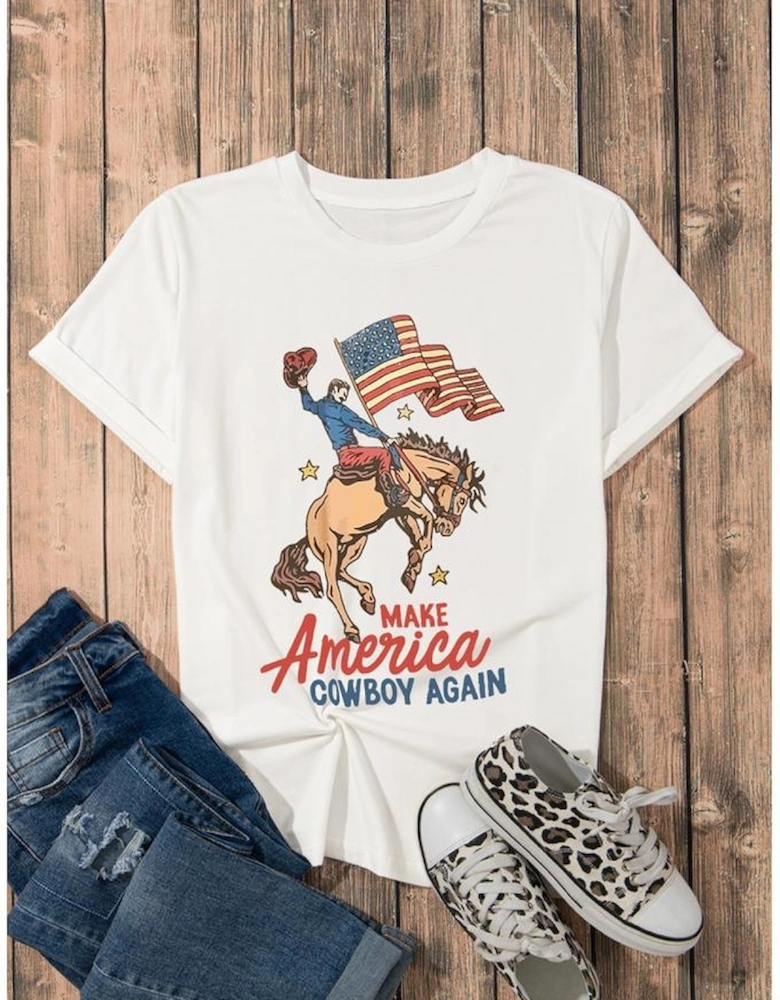 White MAKE AMERICAN COWBOY AGAIN Graphic Crewneck Tee