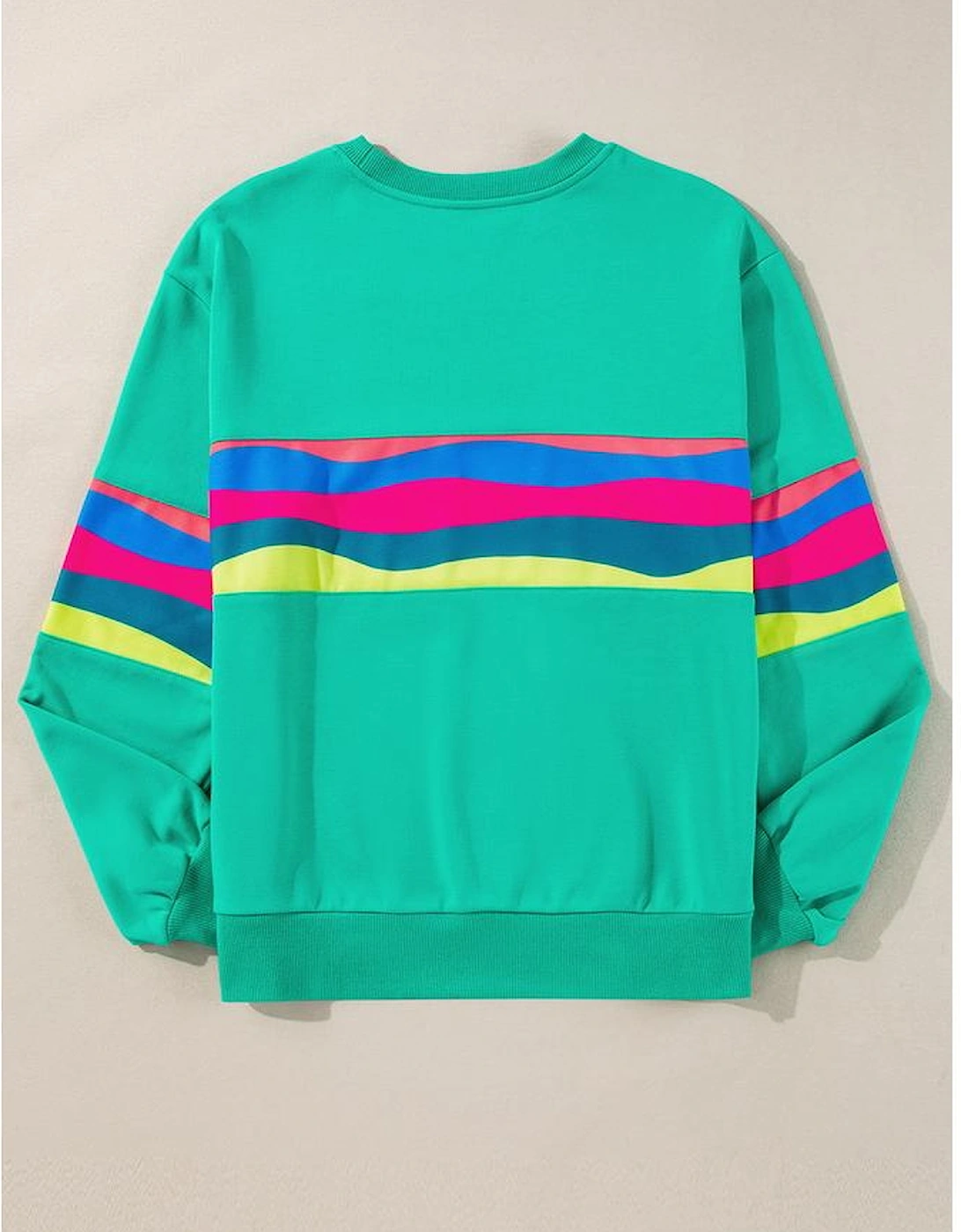 Green Colorful Striped Accent Long Sleeve T Shirt
