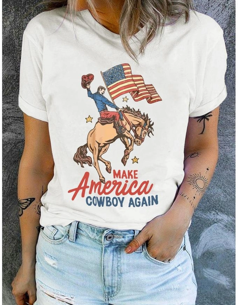 White MAKE AMERICAN COWBOY AGAIN Graphic Crewneck Tee