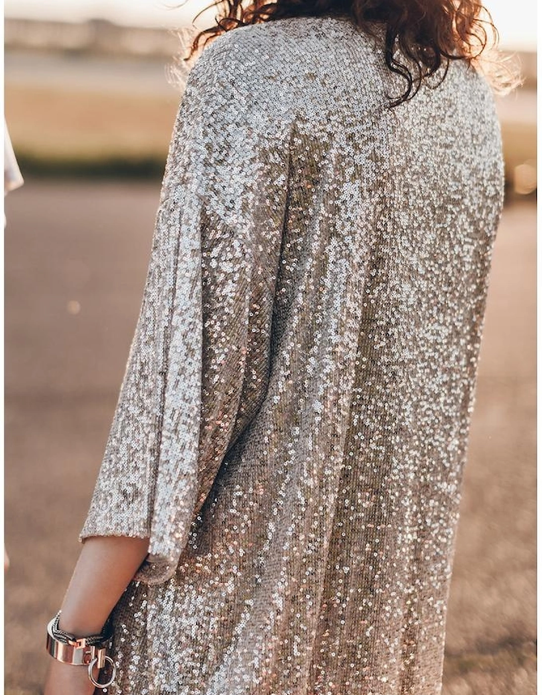Apricot Sequin 3/4 Sleeve Open Front Duster Kimono