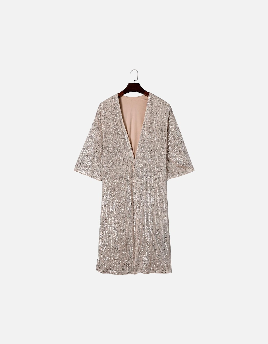 Apricot Sequin 3/4 Sleeve Open Front Duster Kimono