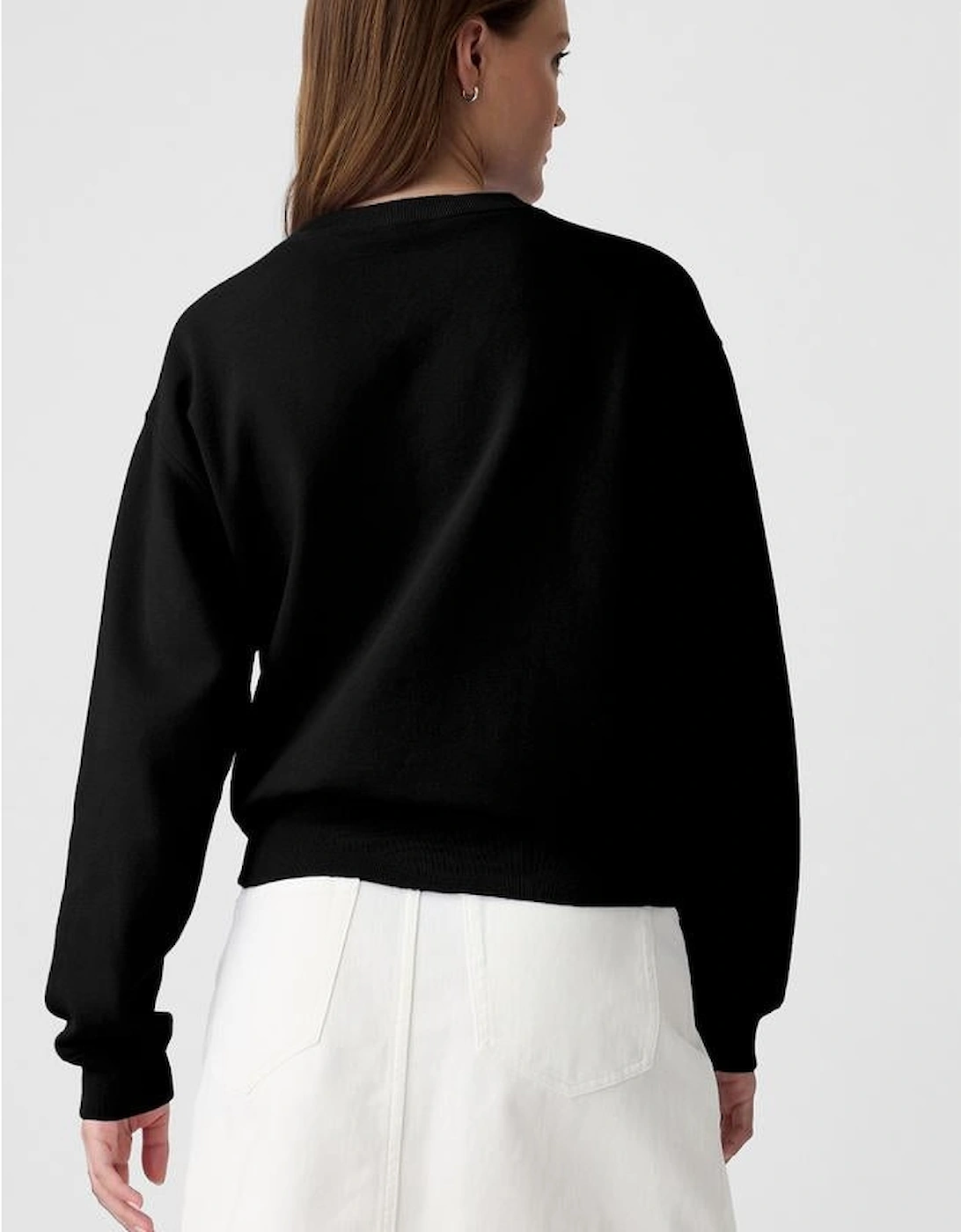 Black Plain Drop Shoulder Crewneck Pullover Sweatshirt, 16 of 15