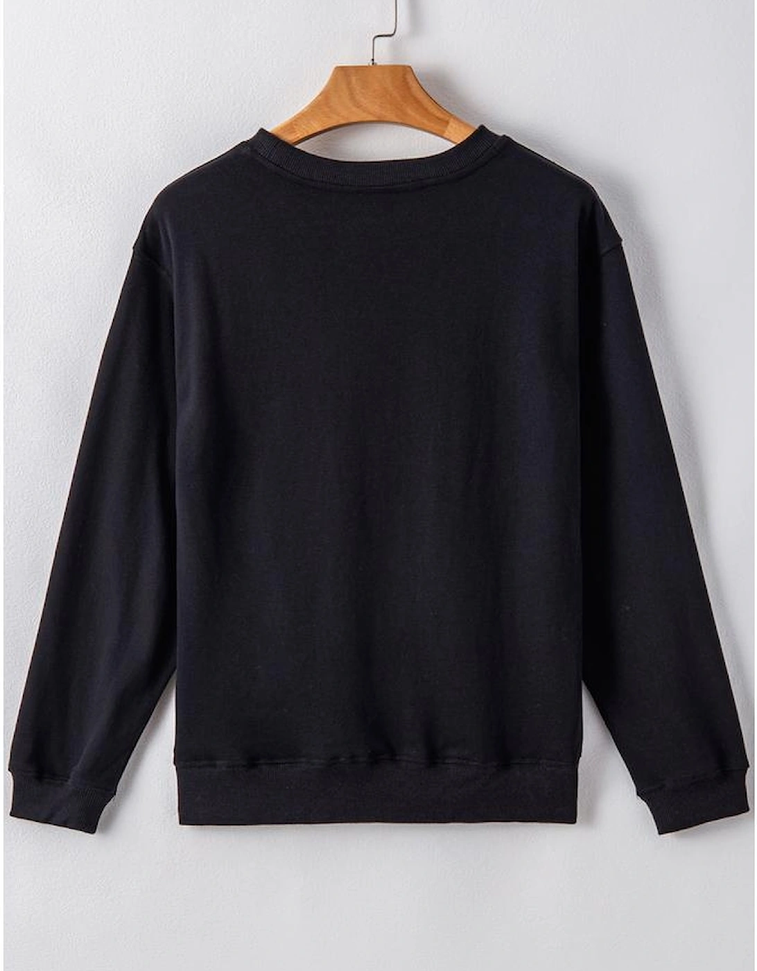 Black Plain Drop Shoulder Crewneck Pullover Sweatshirt