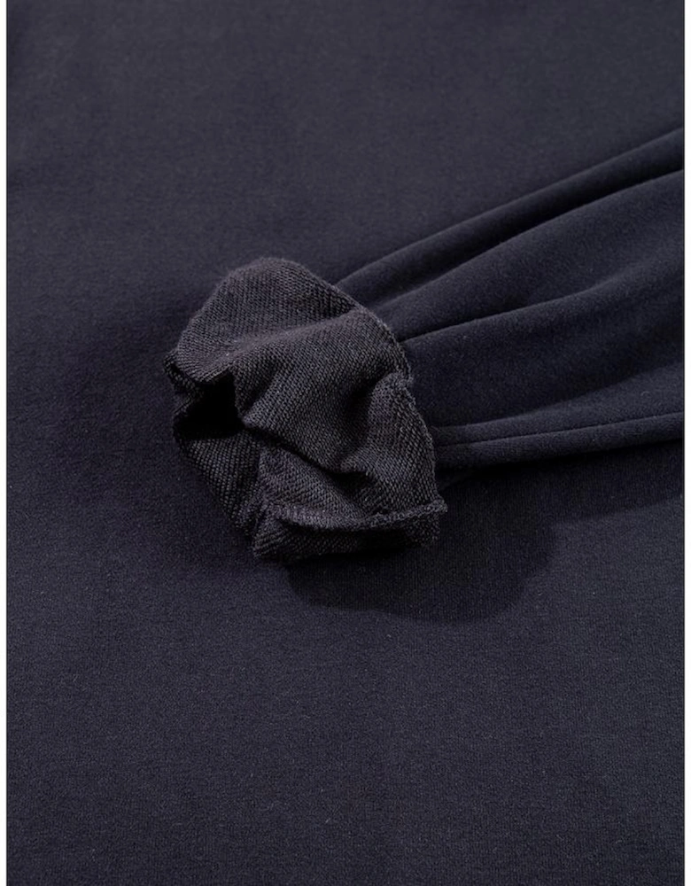 Black Plain Drop Shoulder Crewneck Pullover Sweatshirt