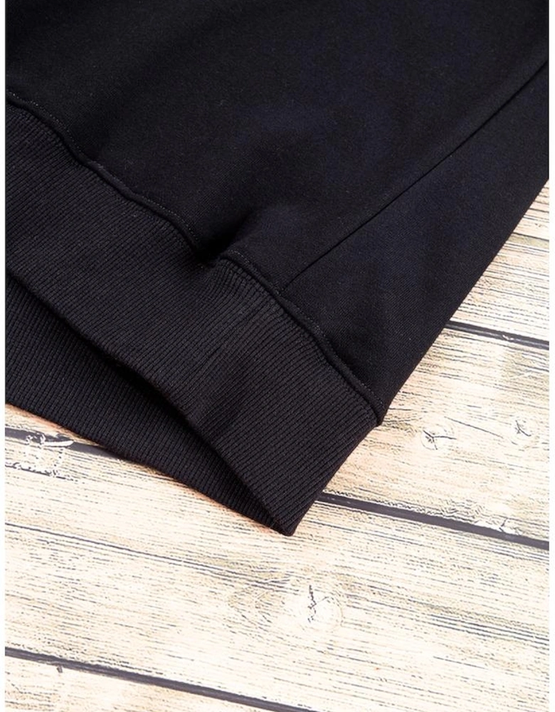 Black Plain Drop Shoulder Crewneck Pullover Sweatshirt