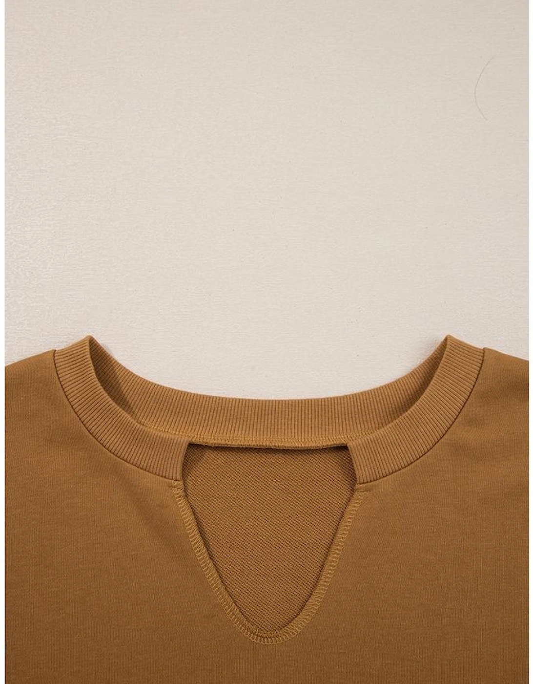 Multicolor Oversized Mixed Textured Split Neck High Low Patchwork Sweatshirt