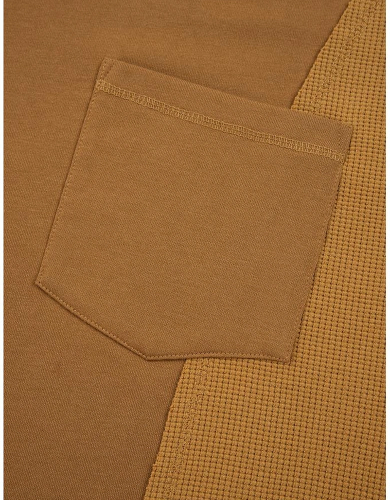 Multicolor Oversized Mixed Textured Split Neck High Low Patchwork Sweatshirt