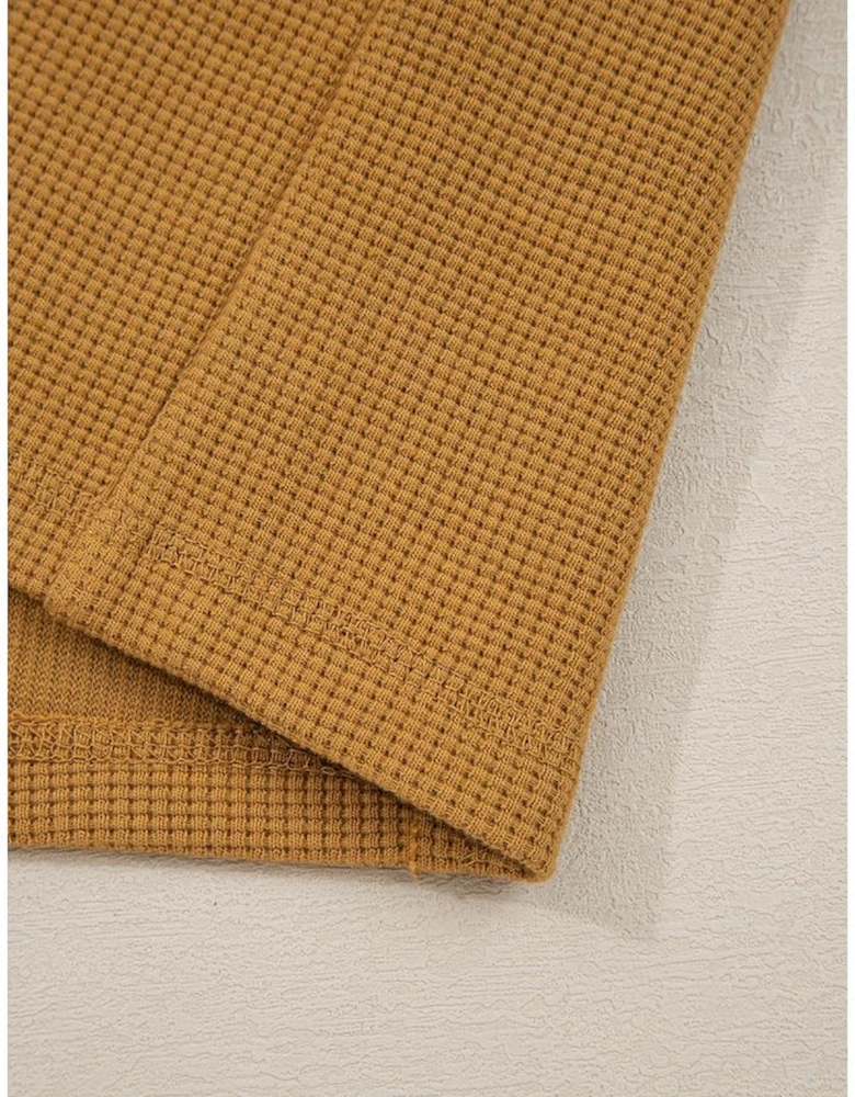 Multicolor Oversized Mixed Textured Split Neck High Low Patchwork Sweatshirt