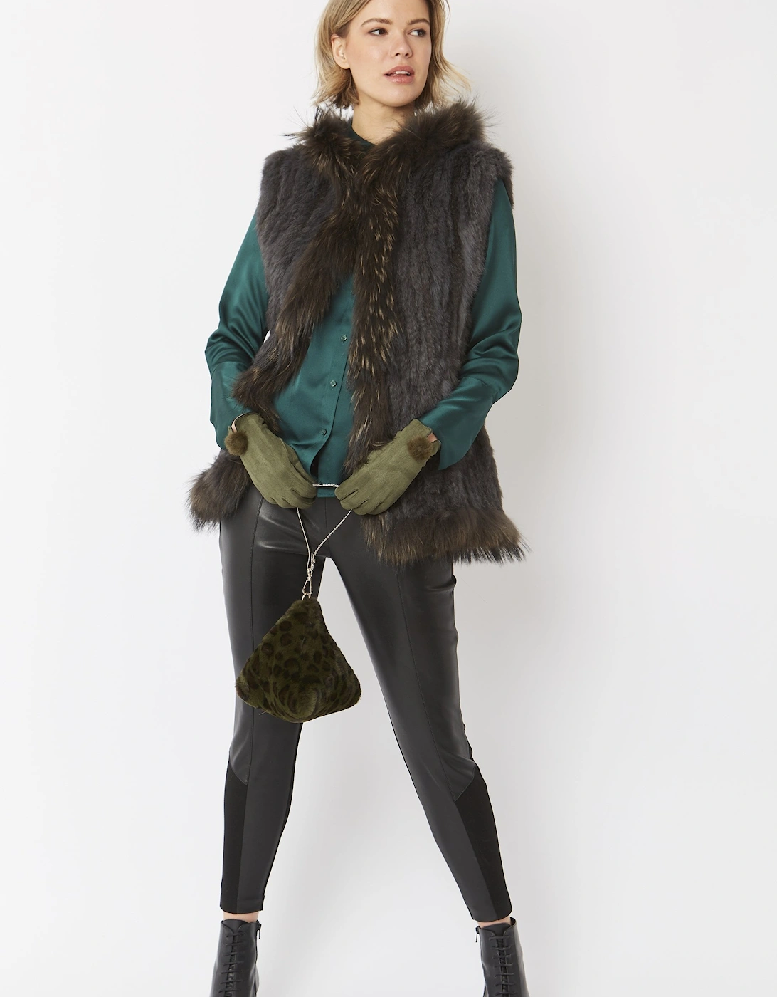 Green Pyramid Faux Fur Bag