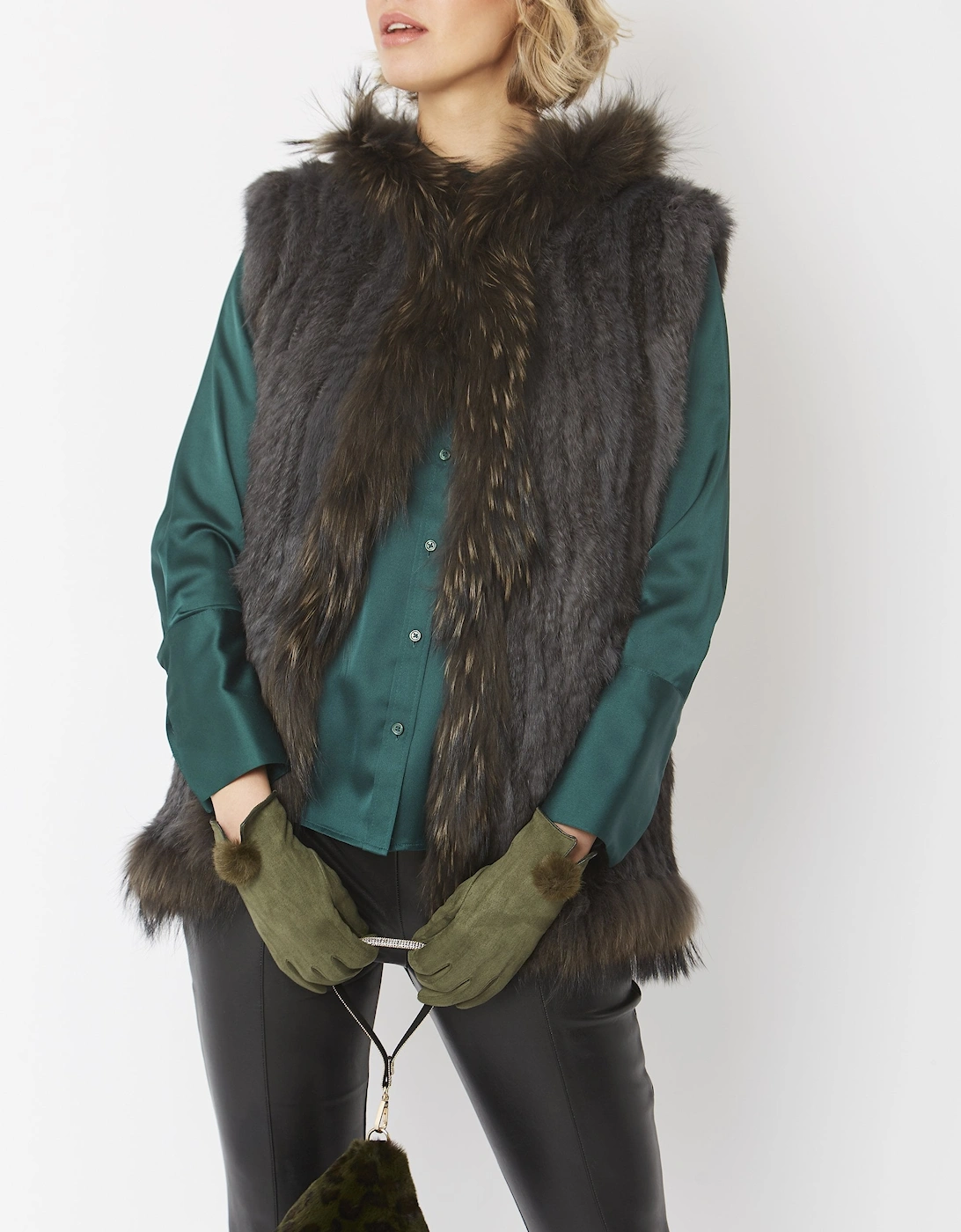 Green Pyramid Faux Fur Bag