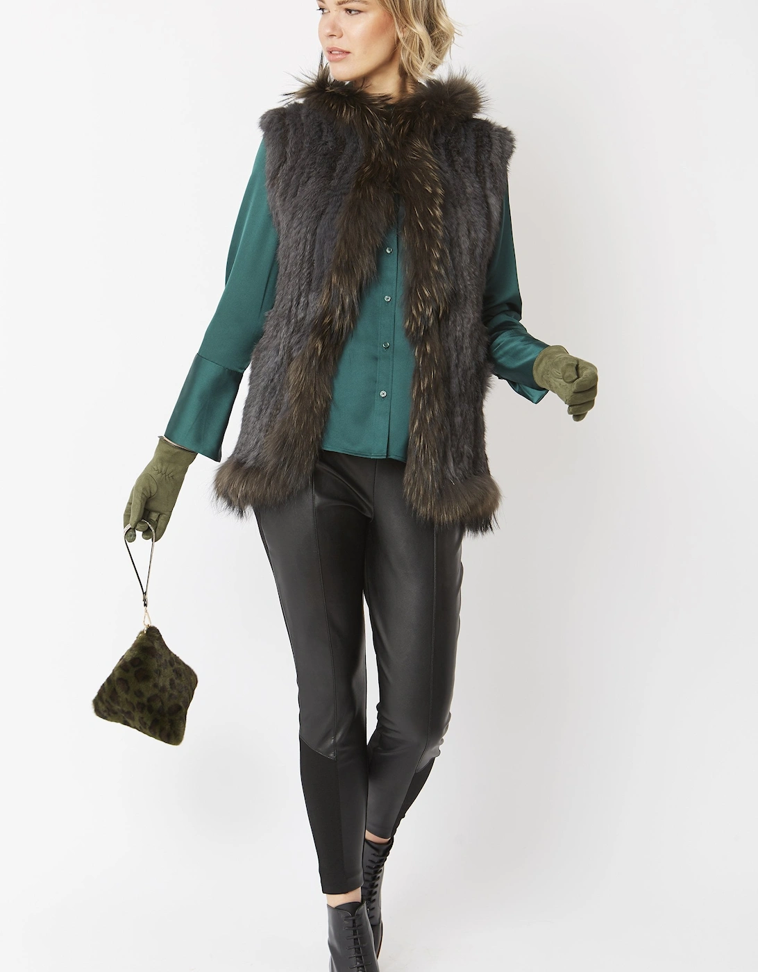 Green Pyramid Faux Fur Bag