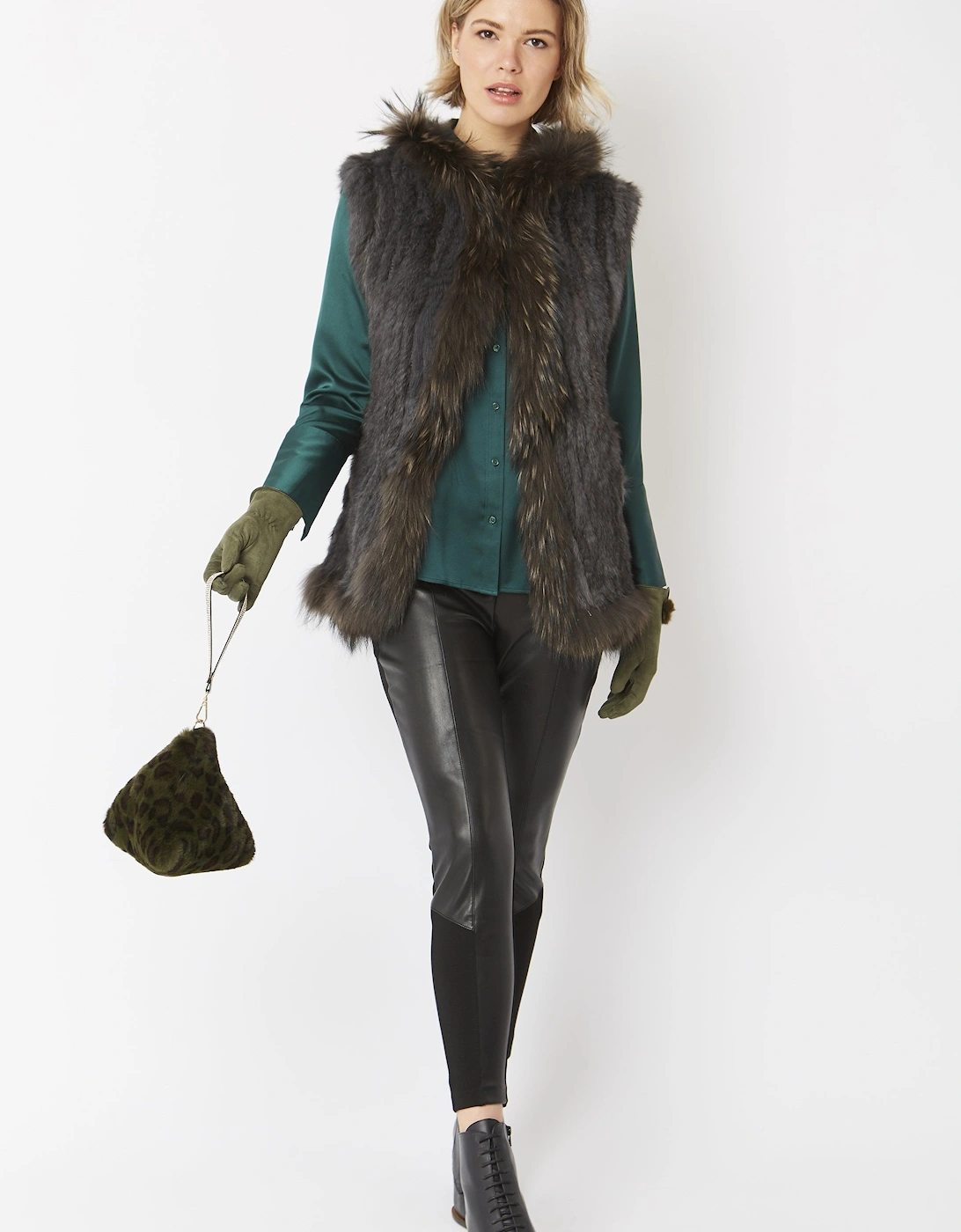 Green Pyramid Faux Fur Bag