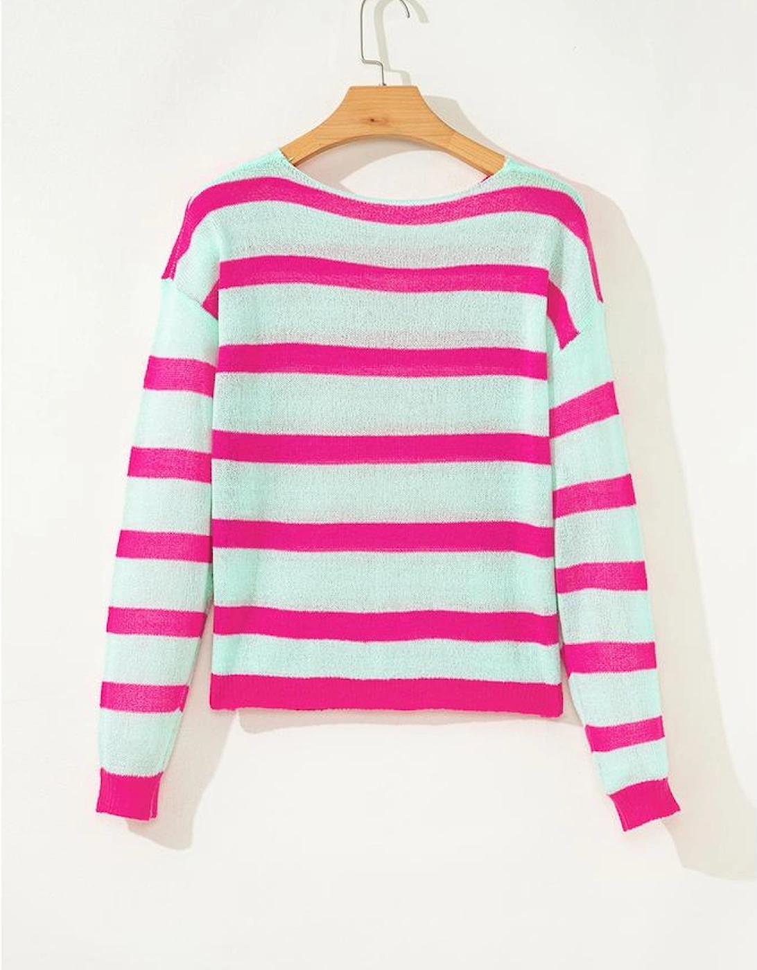 Green Stripe Round Neck Casual Sweater