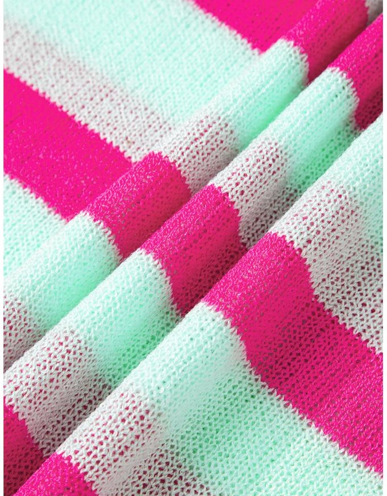 Green Stripe Round Neck Casual Sweater