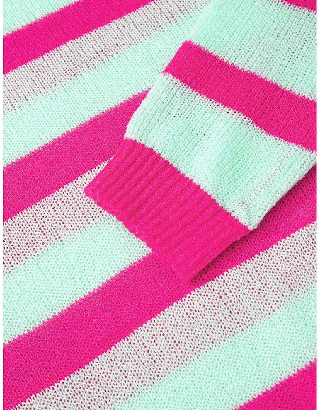 Green Stripe Round Neck Casual Sweater