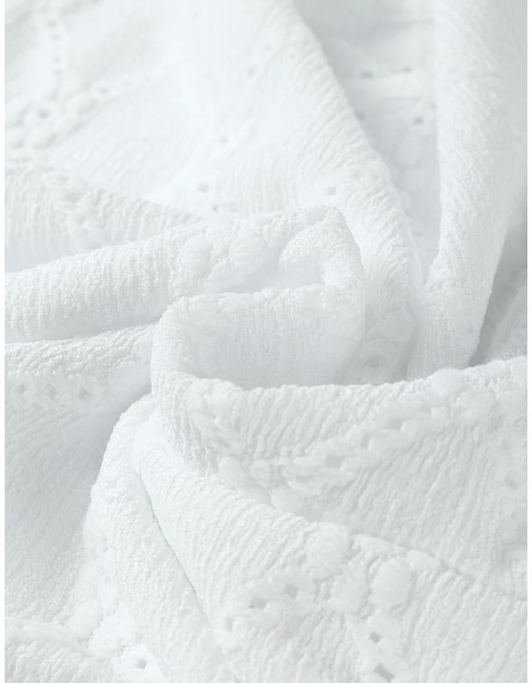 White Flower Geometric Textured Button Short Sleeve Top