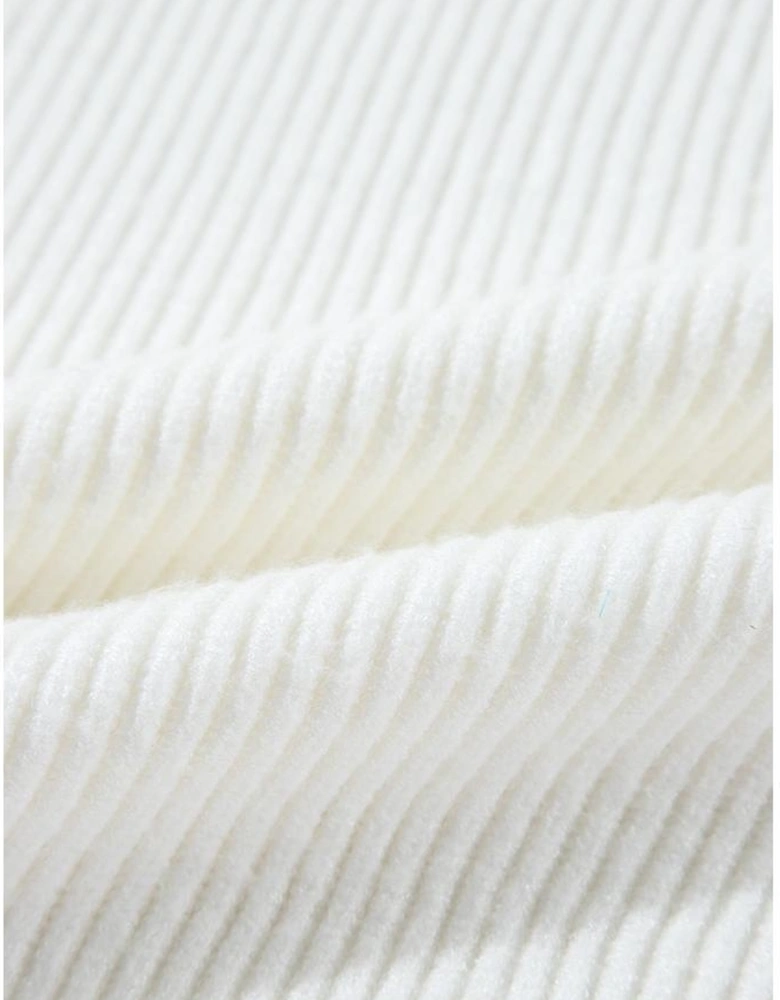 Beige Sequin Heart Shape Waffle Knit Round Neck Sweater