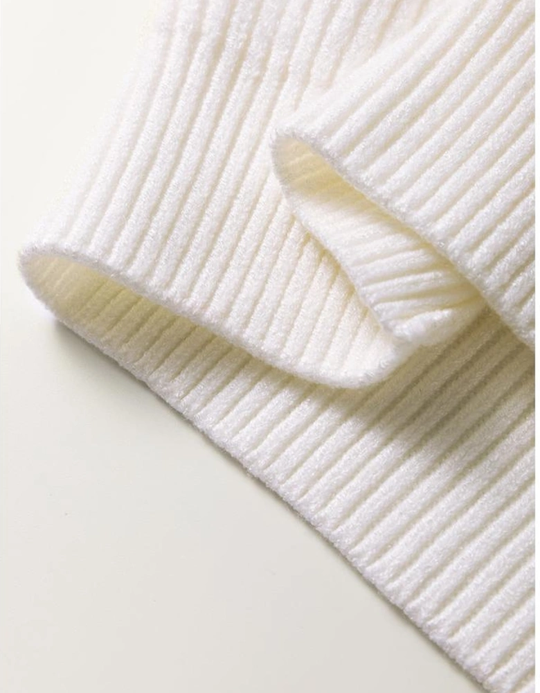 Beige Sequin Heart Shape Waffle Knit Round Neck Sweater