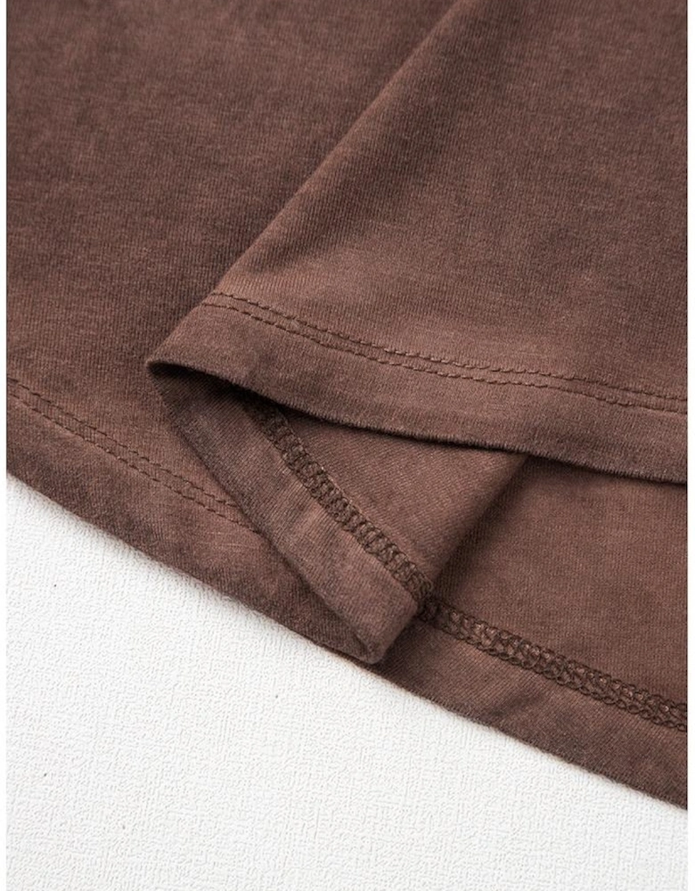 Chestnut Mineral Wash Criss Cross V Neck Casual T Shirt