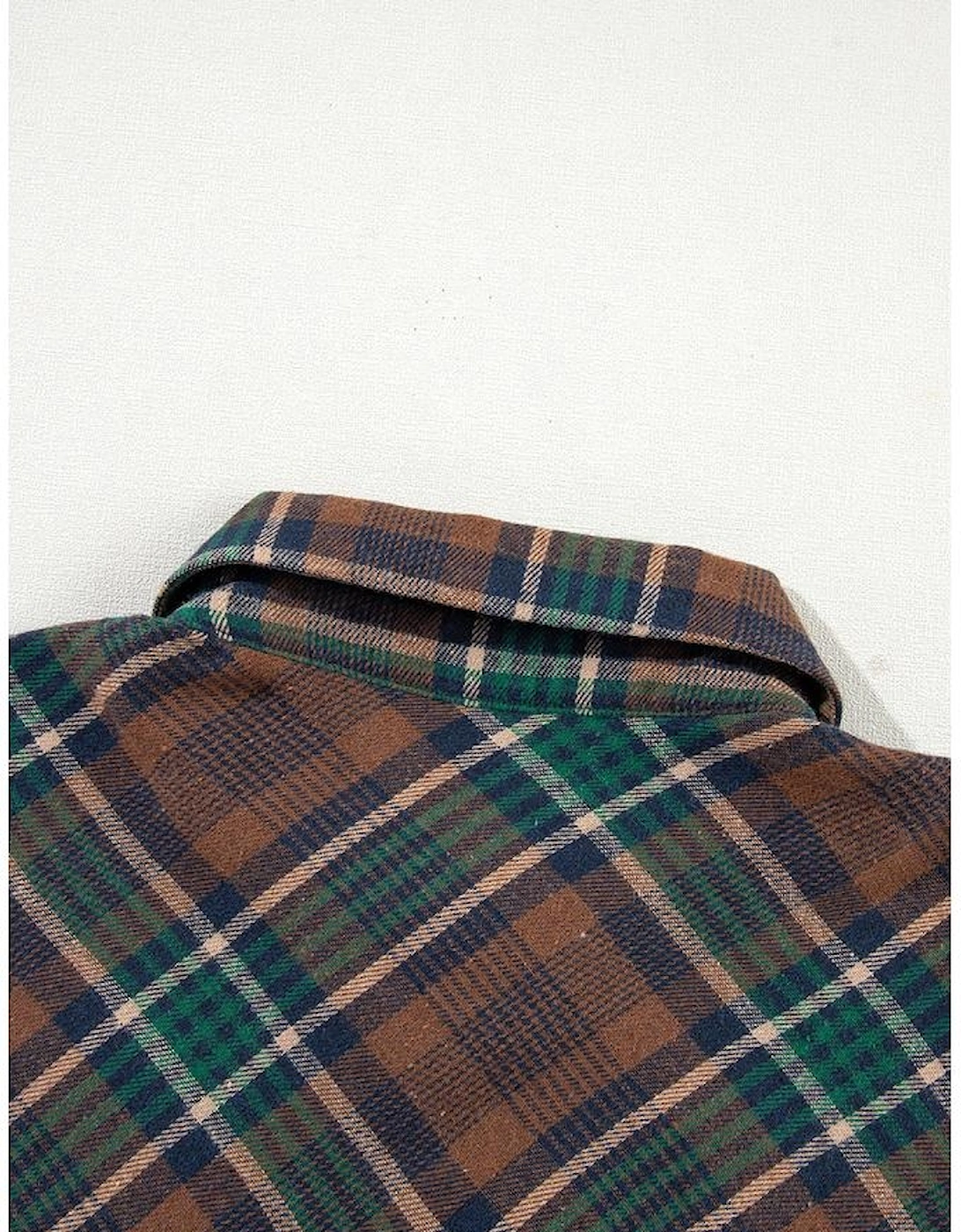 Brown Plaid Print Chest Pockets Buttoned Shirt Jacket