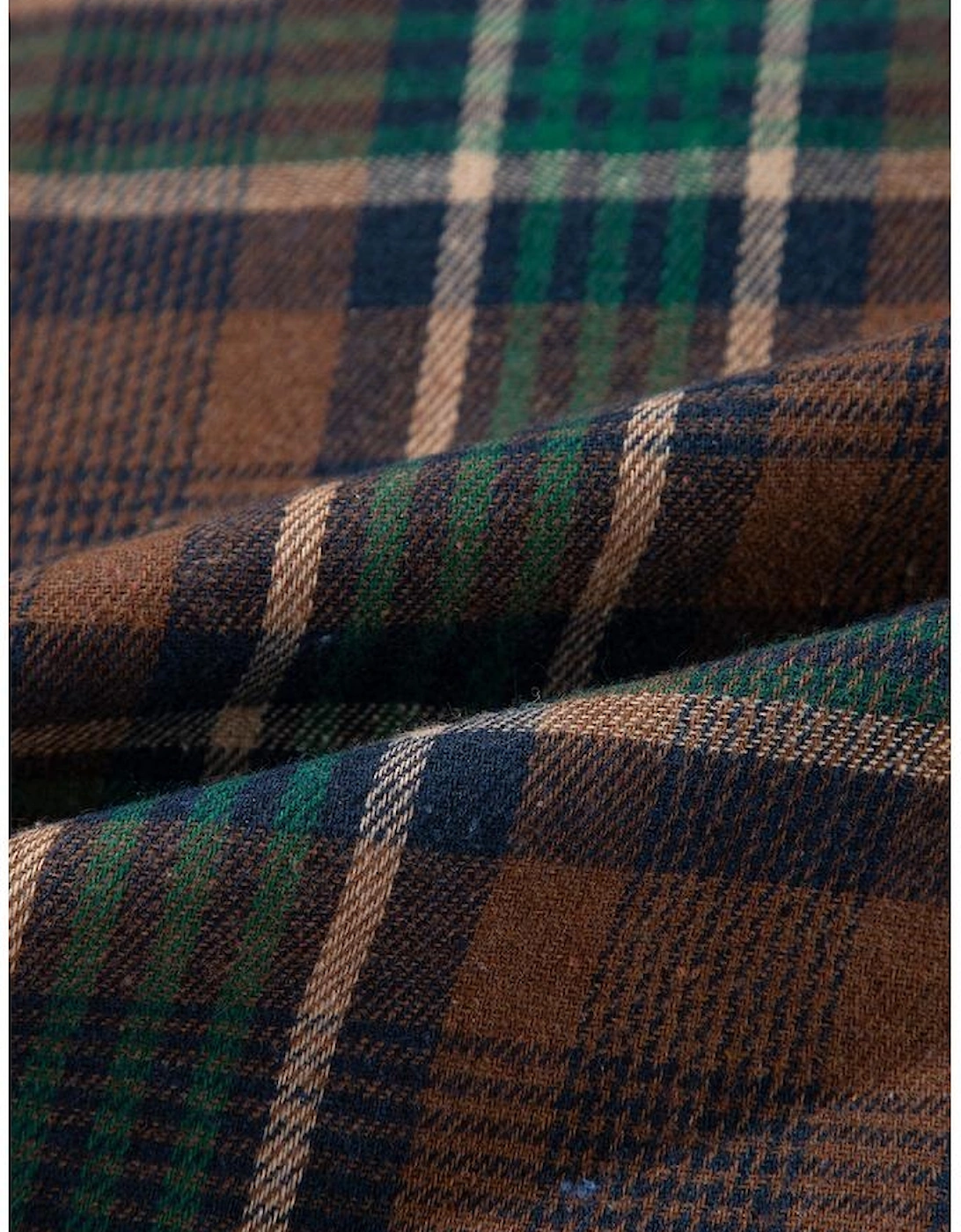 Brown Plaid Print Chest Pockets Buttoned Shirt Jacket