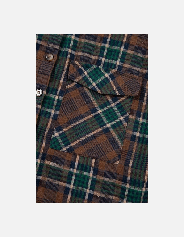 Brown Plaid Print Chest Pockets Buttoned Shirt Jacket