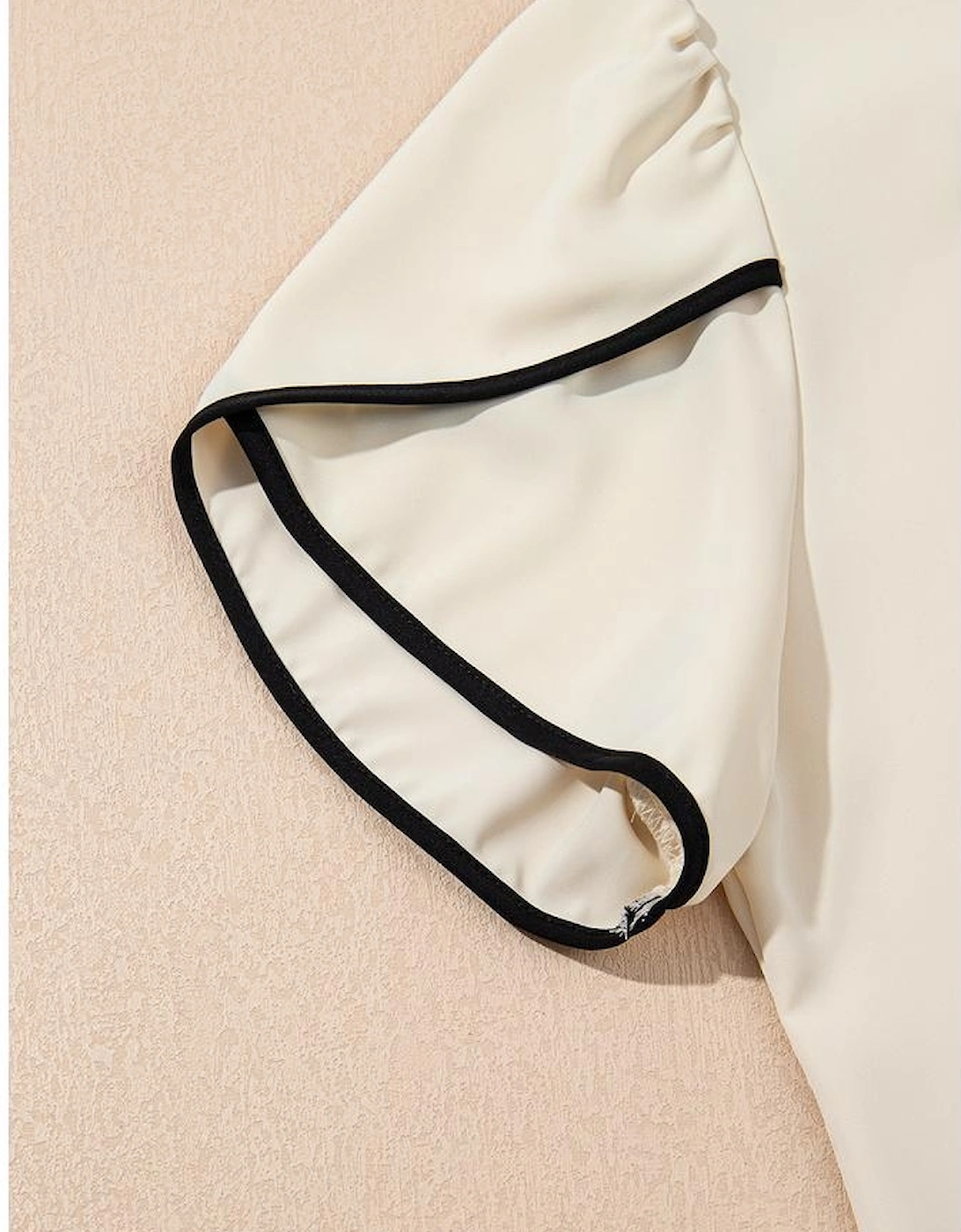 White Bow Knot Neckline Contrast Stripe Short Sleeve Blouse