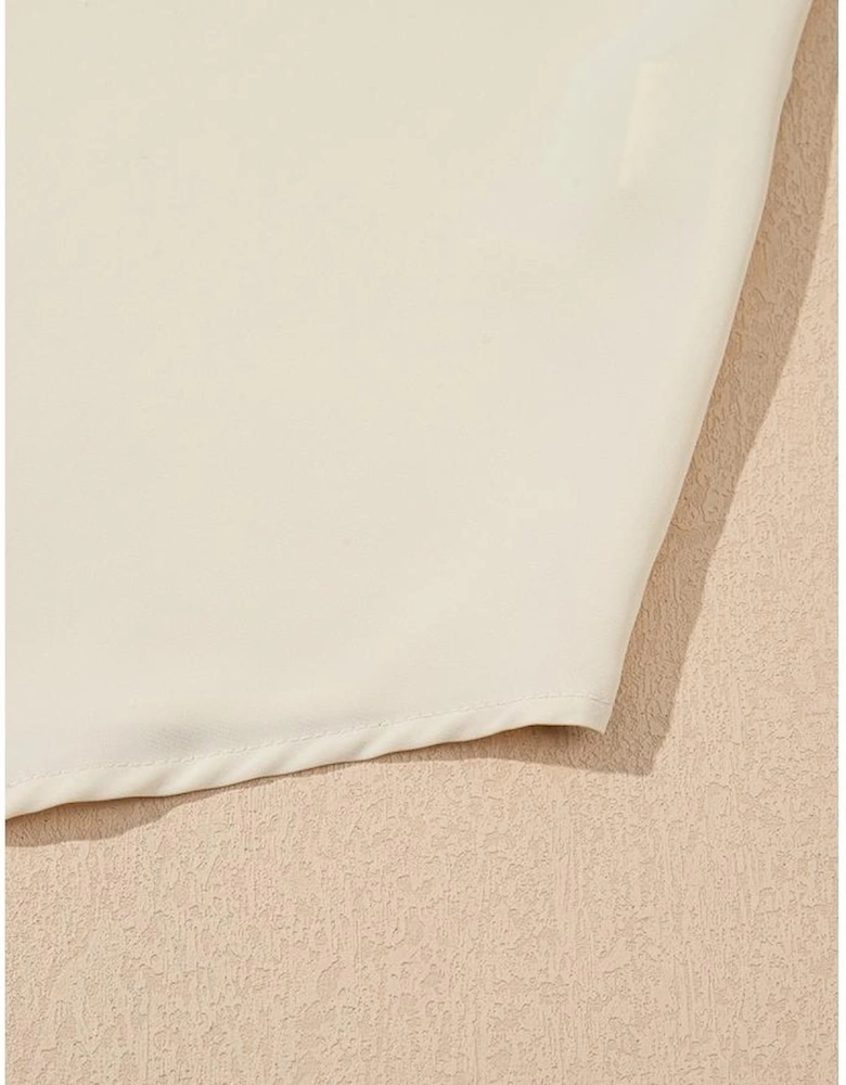 White Bow Knot Neckline Contrast Stripe Short Sleeve Blouse