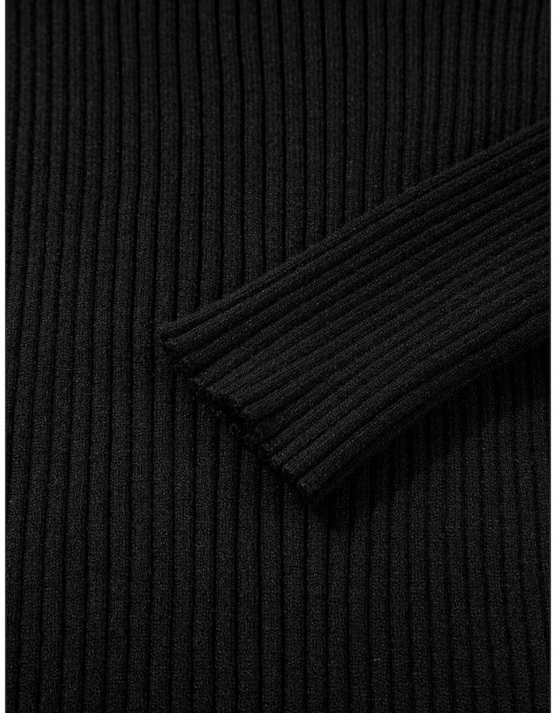 Black Ribbed Knit Cold Shoulder Choker Neck Sweater