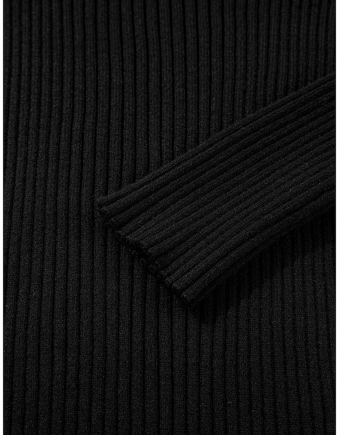 Black Ribbed Knit Cold Shoulder Choker Neck Sweater