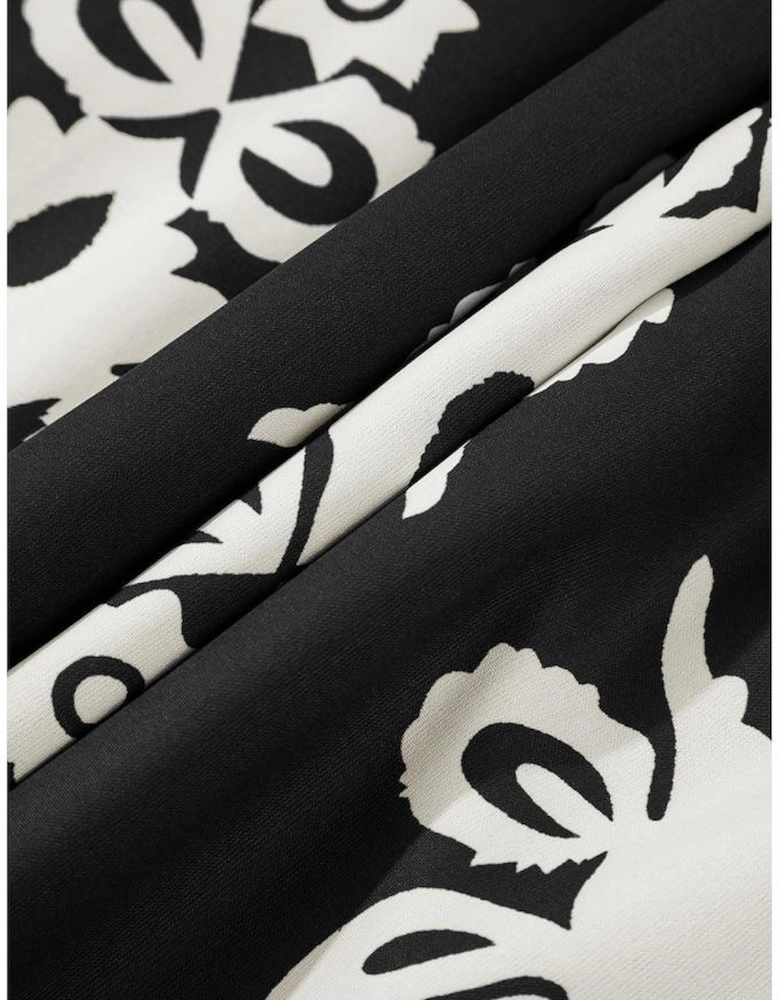 Black Western Geometric Print 3/4 Sleeve Loose Midi Dress